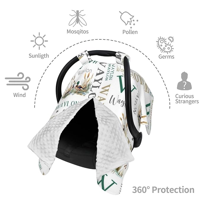 Personalized Mallard Baby Car Seat Cover for Boys, Custom Wild Duck Strollers Carseat Canopy with Name, Nursing Covers for Breastfeeding, Car Seat Canopies for Newborn Infant, New Mom Gifts