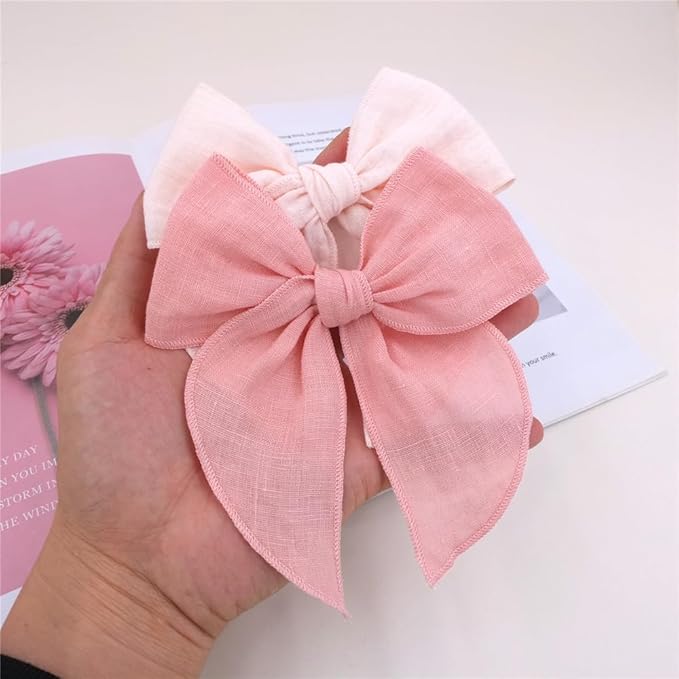 Pack of 4 Gorgeous Fable Bow Hair Clips for Girls Women Linen Hair Bow Alligator Clips Toddler Baby Mom Young Girl Hair Accessories (Pink/Rose)