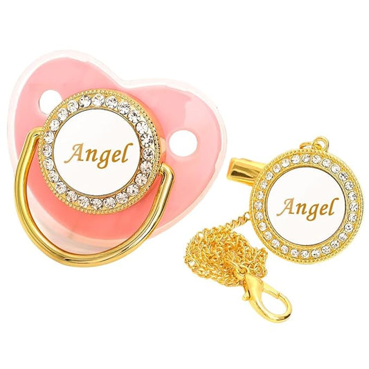 Personalized Pacifier and Pacifier Clip with Name,Bling Pacifier Clip Set with Multiple Patterns Glitter Crystal Luxurious Ideal Gift for Boy Girl Baby Shower Photography Newborns (Pink)