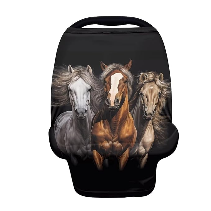 ZFRXIGN Horse Car Seat Cover for Babies Girls Stuff Nursing Cover, Stretchy Infant Carseat Canopy, Multi Use Cover Shopping Cart/High Chair/Stroller Covers Black