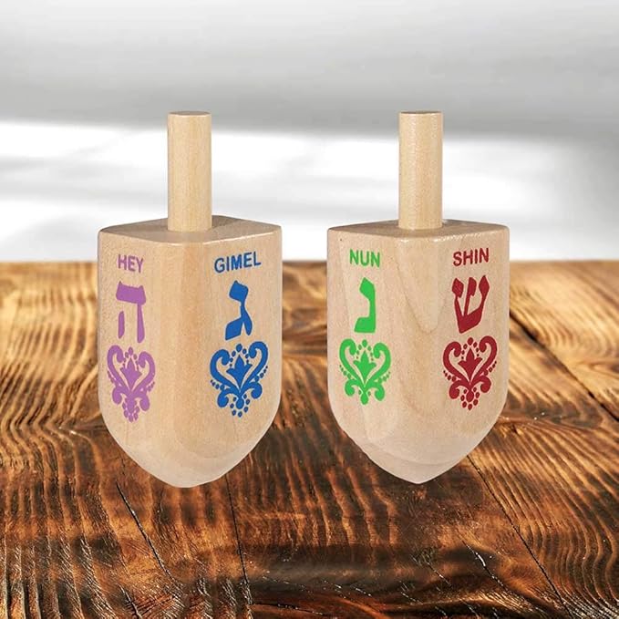Zion Judaica Large Wood Dreidels Hanukkah Toy Bulk Pack Ziplock Bag 3" Wooden Driedels Natural Wood Spinning Top Dreidlech w/Hebrew Letters and English Transliteration Traditional Chanukah Game 25-PK