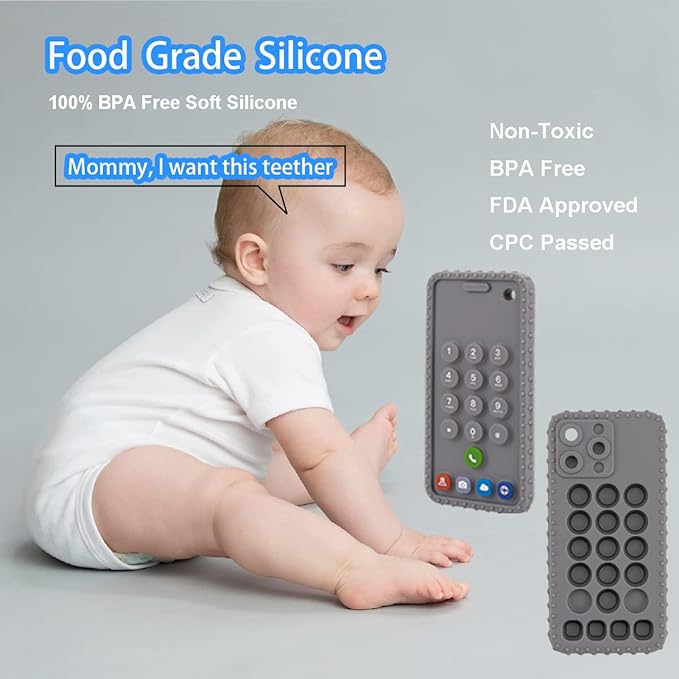 Baby Phone Teething Toys for 0-3, 0-6, 6-12 Months | Soft Silicone Baby Cell Phone Teethers