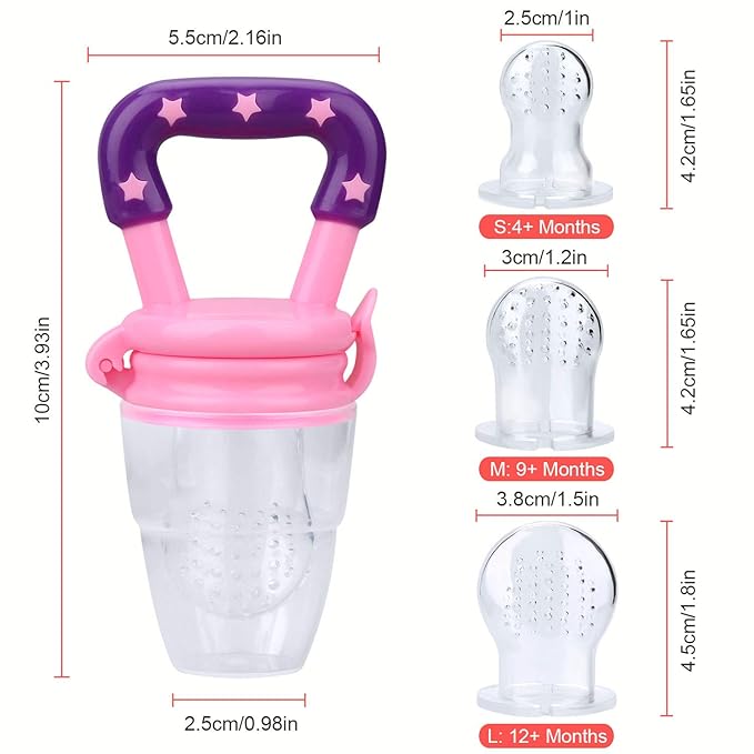 Baby Food Feeder 3 Pack Silicone Fruit Pacifier Teething Reusable Pouches Pacifier Pink by Mluchee(S,M,L)