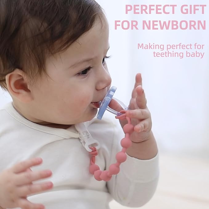 5-Pack Silicone Pacifier Clip, One-Piece Silicone Pacifier Holder Clip for Boys & Baby Girl Binky Clips Rust-Free Holders Unisex Newborns Shower Birthday Gifts (Pink-A)