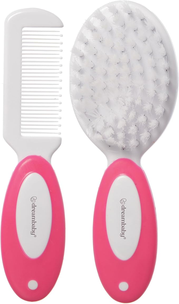 Dreambaby Deluxe Super Soft Bristles Brush and Comb Set - with Easy-Grip Toddler Size Handle - Pink - Model L328