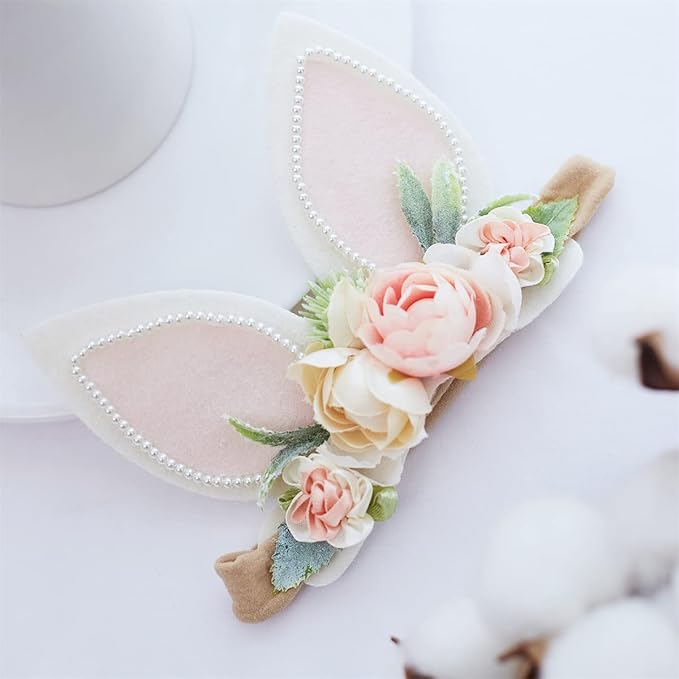 Baby Girl Floral Easter Bunny Nylon Headband Flower Elastic Hairband Bows Wraps For Newborn Infant Toddler Hair Accessories (RTA001)