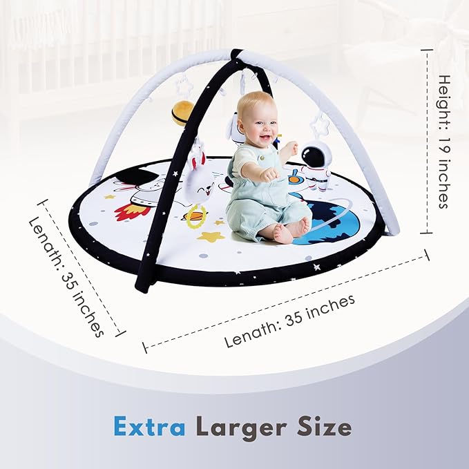 Lovvie & Joy Baby Play Activity Gym Tummy Time Mat for Newborn Infant,Baby Gyms & Playmats for Babies 0-6 9 12 Months with 5 Toys for Early Sensory Exploration and Motor Skill Development Space