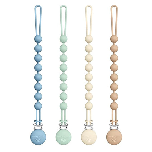 Cuddle Campus Silicone Pacifier Clip Holder with One Piece Design,Soft Flexible Binky Clips with Texture for Baby Boy and Girl Pack of 4 (0-6m)