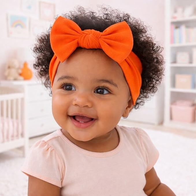 Baby Girl Headbands 0–6 Months – Newborn Infant Soft Cotton Handmade Bow Headband, Stretchy No Mark Baby Hair Accessories (Orange, 0-6 Month)