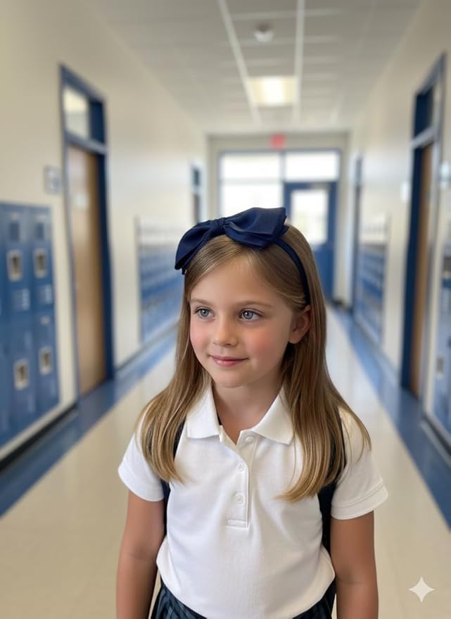 ClassExceed Navy Bow Headband for Girls 3–12 – School Uniform Hair Bow, Solid Color Ribbon Kids Headband for Everyday Wear