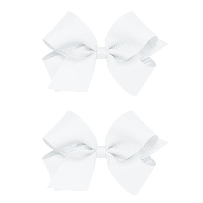 Wee Ones Girls 2 Pack Grosgrain Hair Bows with Plain Wrap Centre on a Wee Stay No Slip Clip, Medium, White