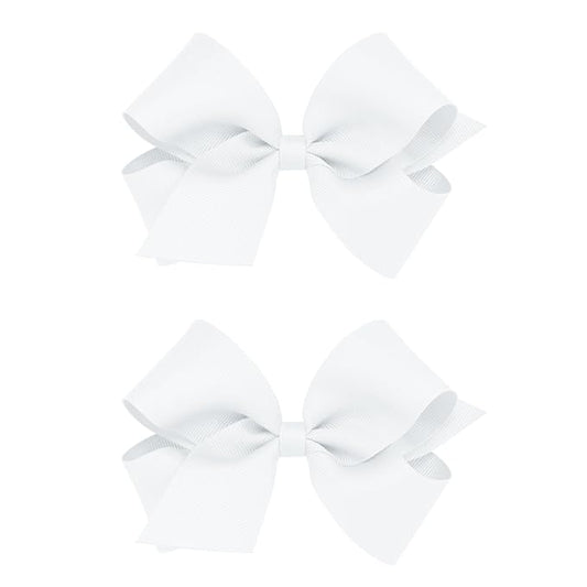 Wee Ones Girls 2 Pack Grosgrain Hair Bows with Plain Wrap Centre on a Wee Stay No Slip Clip, Medium, White