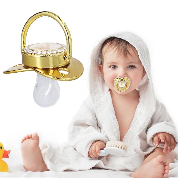 Golden Letter Baby Pacifier, Personalized Bling Pacifier with Pacifier Clips and Anti-Dust Cover for Baby Shower Newborn Birthday Photography (Y)