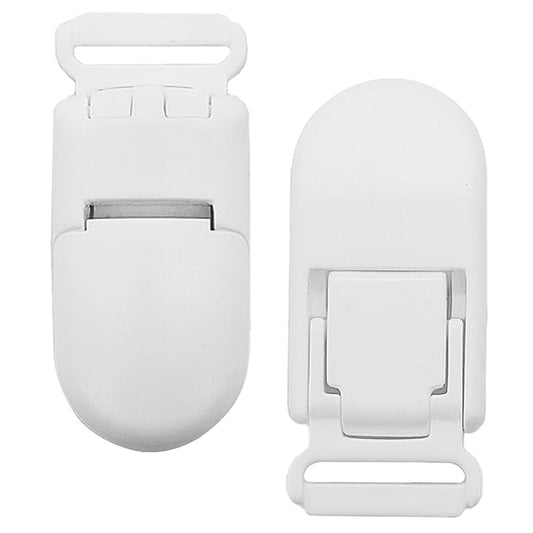 100pack 15mmRibbon Pacifier Plastic Suspender Clips for DIY Teething Toys Baby Blankets Dummy Bib Leash, White
