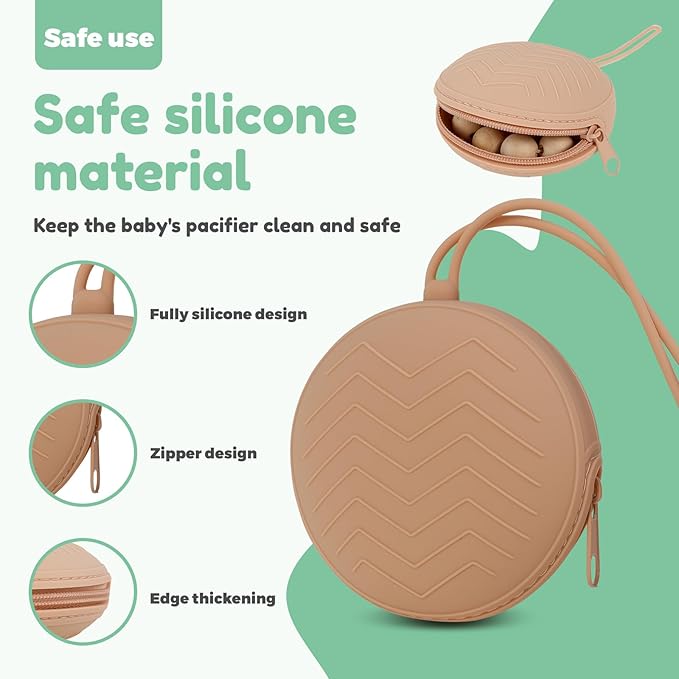 Silicone Pacifier Holder Case, Portable Leakproof Design Baby Pacifier Storage Case, Newborn Baby Silicone Pouch for Boys & Girls, Easy Clean (Clay)