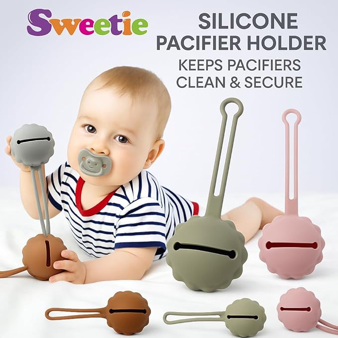 Sweetie Silicone Pacifier Holder Case, Pacifier Container Attaches to Diaper Bag & Stroller, Portable for Travel Outdoor Activities, Sun Flower, Lion Shape, 1 Piece (Pink)
