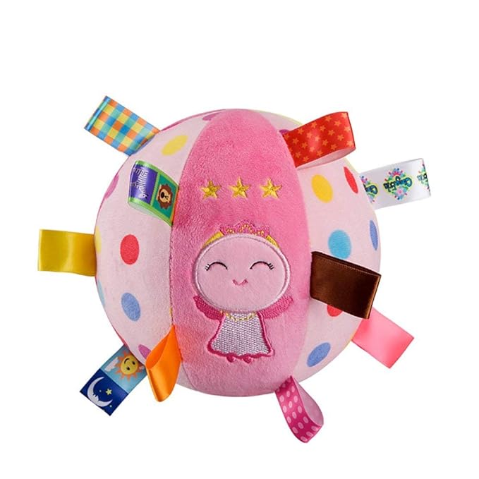 Baby Soft Plush Sensory Toys - Built-in Bell Balls - Educational Stuffed Rattle for Baby Comfort - Colorful Tags - Cute Angle