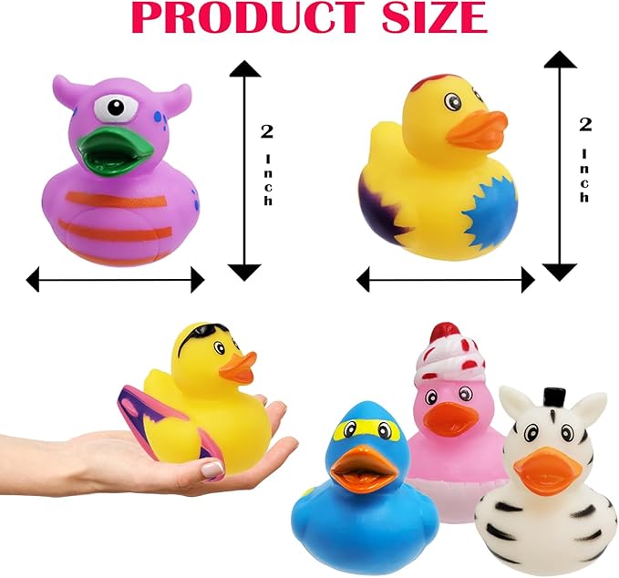 Assortment Rubber Duck Toy Duckies for Kids, Bath Birthday Gifts Baby Showers Classroom Incentives, Summer Beach and Pool Activity, 2" (800-Pack)
