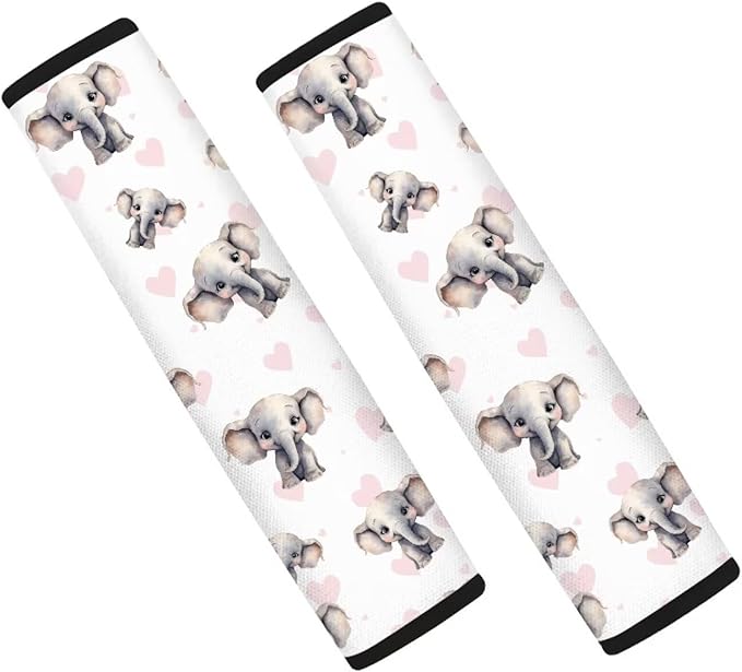 Car Seat Shoulder Strap Pads Seat Belt Pad Pink Seatbelt Covers Elephant Seat Belt Cover Pads Shoulder Pads for Straps Seat Belt Cushion for Kids Car Seat Pads for Straps Seatbelt Pad