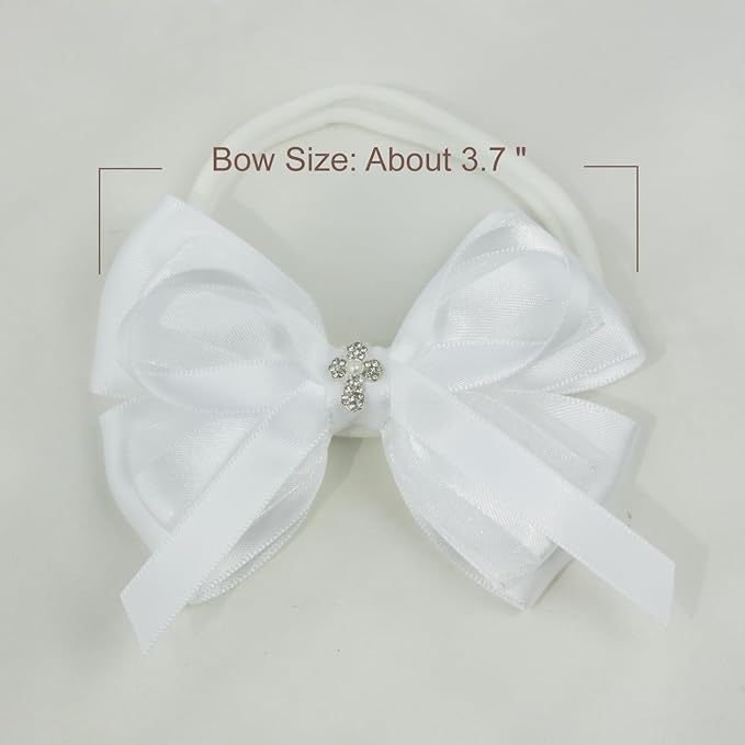 Nihao Baby White Lace Bow Big Baptism Headband for Baby Girls -1 PCS