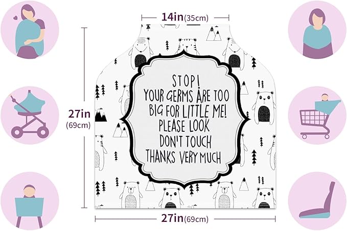 Baby Car Seat Stroller Covers - Don't Touch Cute Bear Nursing Cover - Soft, Breathable, Stretchy - For Boys & Girls