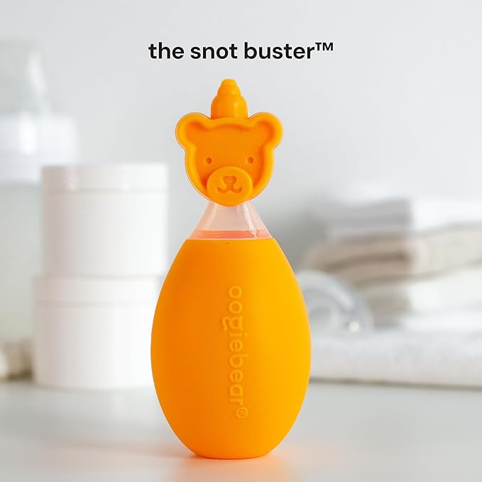 oogiebear: Baby Nasal Aspirator - Safe Booger & Earwax Remover for Newborns, Infants, Toddlers - Better Syringe, Airtight Suction, Nose Sucker - Essential Baby Stuff, Diaper Bag Must-Haves, Orange