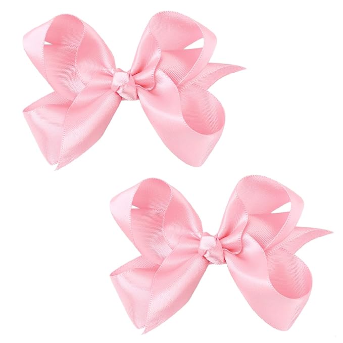 3 Inch Satin Bow for Little Girls - 2 Pcs (Pink)