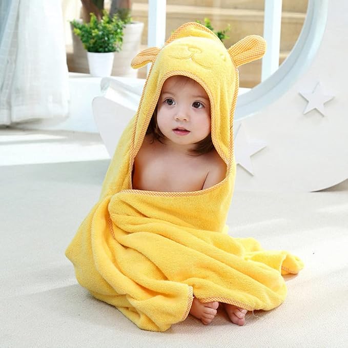 Baby Hooded Toddler Towel with Bear Ear- Soft and Thick 100% Cotton Bath Set for Kids Girls Boys Infant ad Toddler, Good Choice (Yellow)