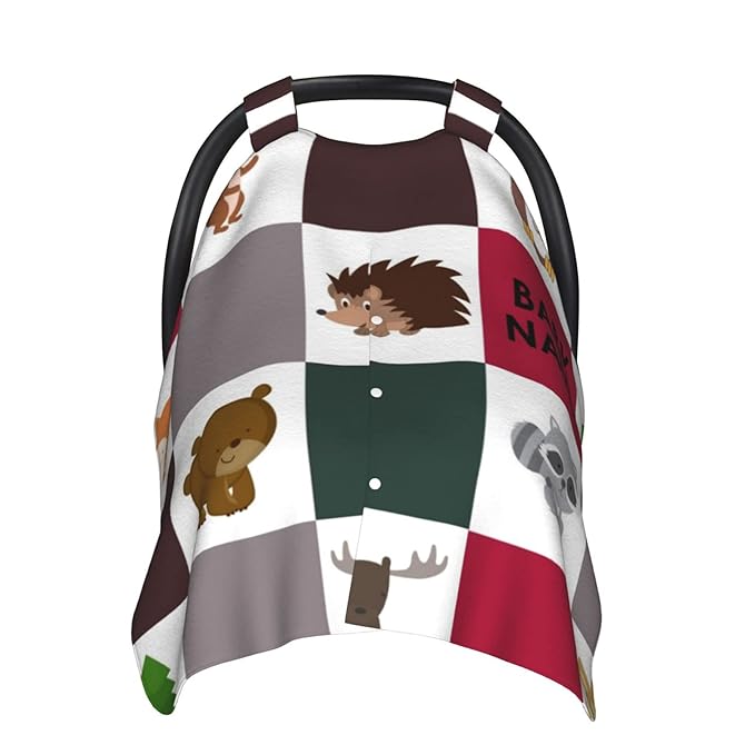 Personalized Little Animals Theme Baby Car Seat Canopy for Baby with Name, Custom Light Weight Minky Covers for Baby Boy Girl, Nursing Breastfeeding Stroller Cover Canopies for Newborn