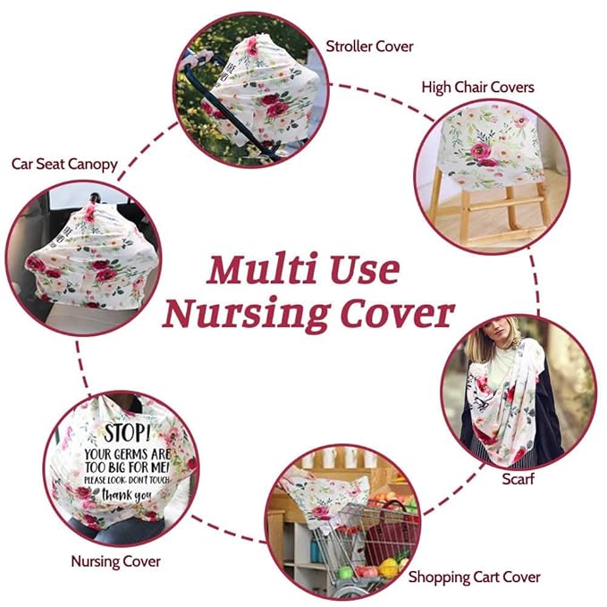 Car seat Canopy for Baby, No Touching Sign Flower Car Seat Covers for Newborn, Infant Stroller Covers for Boy Girl, Multiuse Nursing Covers for Breastfeeding, Ultra-Soft Breathable, Nursing Scarf
