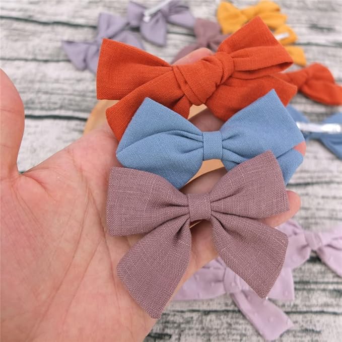 12 PCS Linen Bow Hair Clips for Baby Girls Hair Bows Alligator Clips Accessories Infants Toddler Kids Hairgrips (Assorted D)