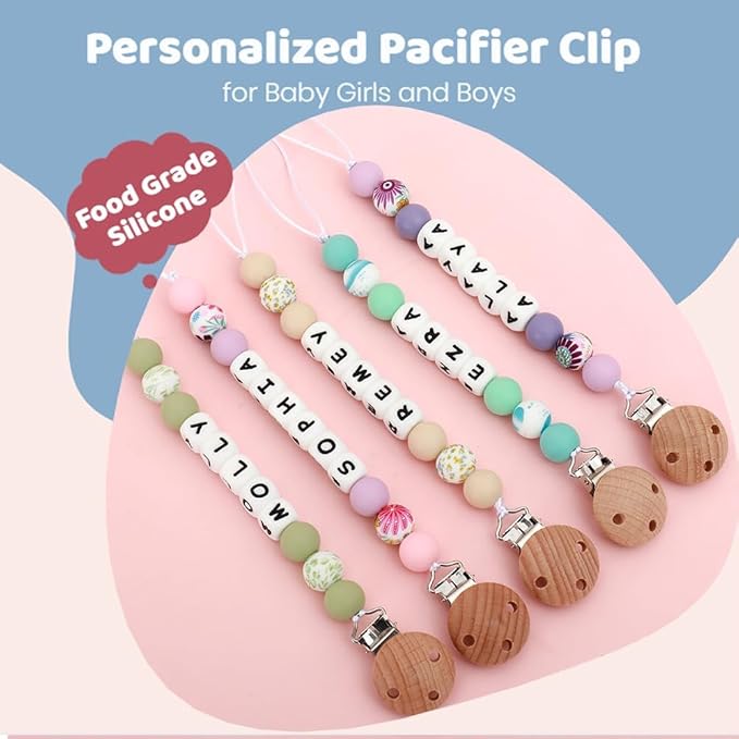 Custom Baby Name Personalized Pacifier Clip, Personalized Boho Pacifier Clip Holder Newborn Gift (A)