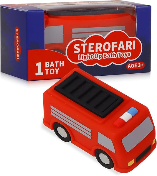 Light Up Bath Toy -Fire Engine, 100% Food Grade Silicone Bathtub Toys, Shake-Activated Light Up Airplane Toy Flash & Lights Color Change, Soft & Squeezable for Baby&Toddler (1 Pack)