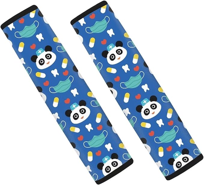 Panda Car Seat Strap Pads Blue Shoulder Strap 2 Pieces Seat Belt Cushion Universal Seatbelt Covers for Adult Women Breathable Soft Seat Strap Pads Vehicle Accessories Decor