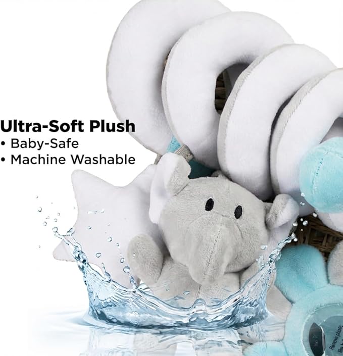 Car Seat Toys Spiral Hanging Elephant, Baby 0-6-12 Months Newborn, Carseat Hanging for Stroller Toys & Crib Hanging, with Rattle BB Squeaker Mirror, Baby Car Seat for Babies Boy Girl
