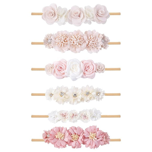 Baby Girl Headbands Nylon Flower Elastic Hairbands 6pcs Hair Accessories Gift for Newborn Infant Toddlers