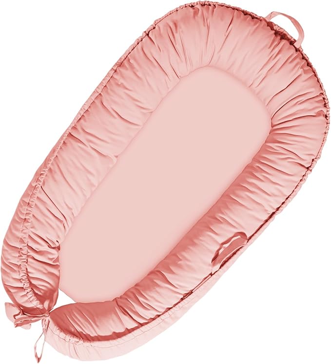 Baby Lounger - Infant Support Cushion for Newborn 0-24 Months, Soft Breathable Cotton Cover, Portable Mat for Trave, Supervised Use, Baby Essentials Gift for Infant Girl (Pink)