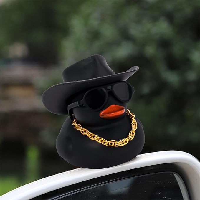 Wonuu Rubber Ducks Dashboard Decorations - Pink Ducks for Car Dashboard, BG-black-cowboyblack