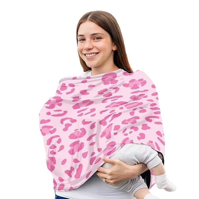 Forchrinse Pink Leopard Print Car Seat Cover for Babies Girls Breastfeeding Nursing Cover Infant Carseat Canopy Stroller Cover Soft and Breathable