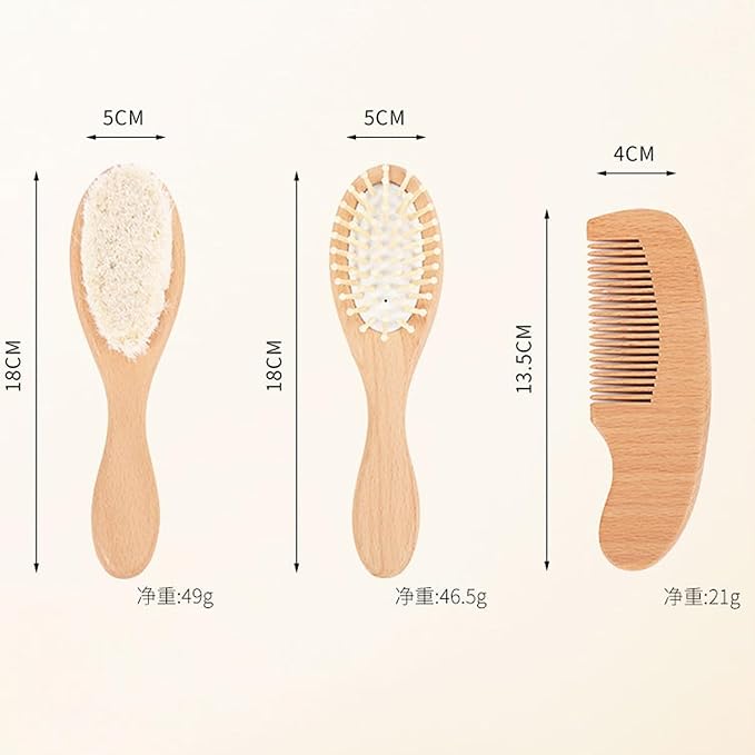 Personalized Baby Hair Brush and Comb Set for Newborn, Custom Wooden Toddler Hair Brush Set with Soft Goat Bristle,Includes Baby Comb, Air Cushion Brush, and Soft Bristle Brush, Birthday Flowers