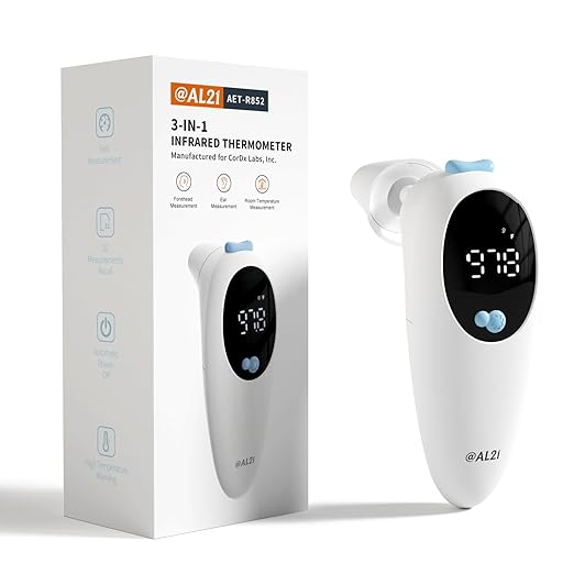 @AL21 3-in-1 Baby Thermometer, Ear Thermometer for Adults, Kids, and Baby - Digital Forehead, Ear & Object Fever Thermometer with 32 Memory Recalls, 1s Instant Accuracy, High Temp Beep Alert