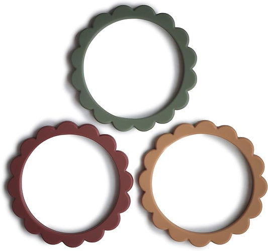 mushie Flower Teether Bracelet | 3-Pack (Dried Thyme/Berry/Natural)