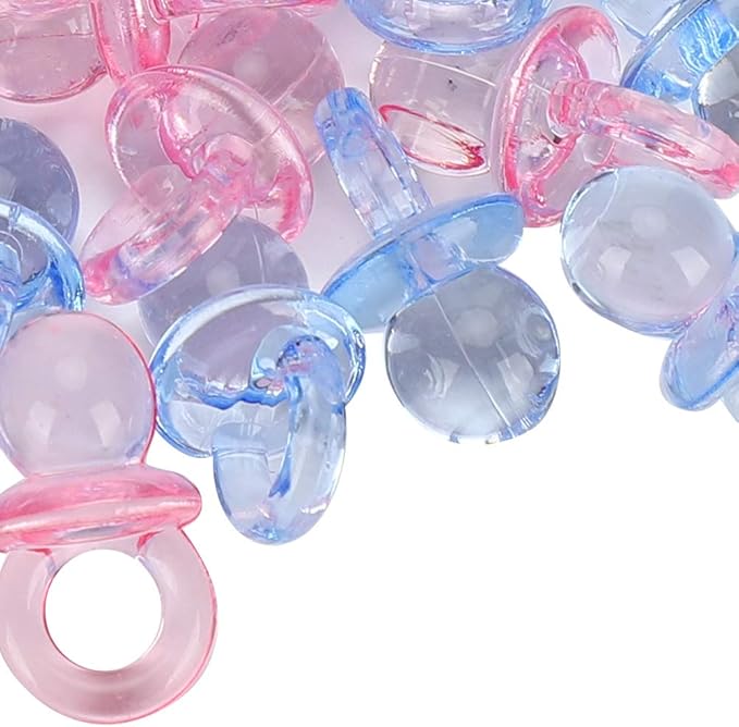 150 Mini Acrylic Pacifiers for Baby Shower Game Assorted Bulk Clothing Accessories and Surrounding Areas Decorate Pacifier Plastic Multi Colored Craft Tiny (Transparent + Blue)