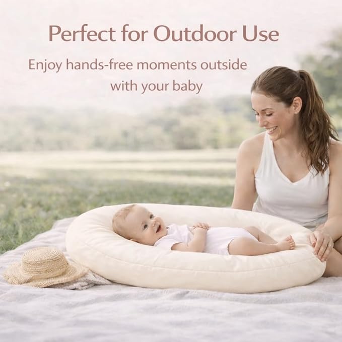Aila + Aiden Baby Lounger | Organic Cotton Infant Lounger | Adjustable & Portable Floor Lounger |Supervised Use | Soft, Breathable, Washable Cover - Snuggle Collection - (Cream)