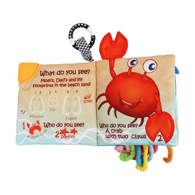 Fish Baby Books Toys, Touch Feel Cloth Crinkle Books for Babies, Infant Toys 0-6, 6-12, 12-18 Months,Early Learning Education Toys,Shower Baby Easter Gifts for Boys Girls,Teething,Mirror,Shark