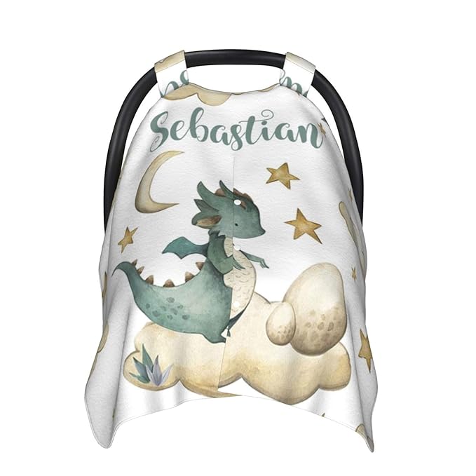Custom Baby Name Nursing Cover Flying Dragon Design – Personalized Car Seat Canopy for Boy, Stroller Cover, Baby Minky Blanket, Privacy Breastfeeding Cover, Soft Breathable Infant Shower Gift