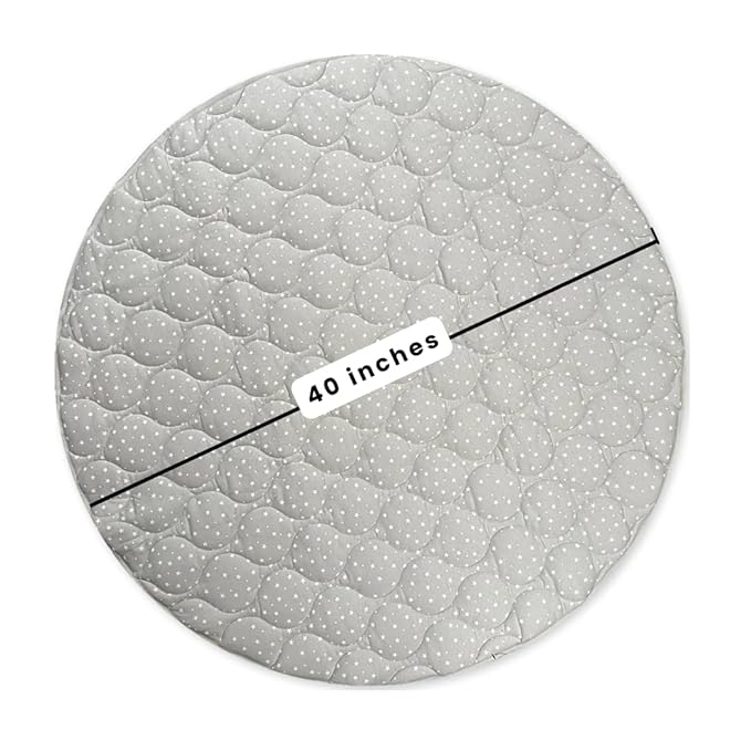 Byrd & Blume Round Baby Play Mat, Reversible Quilted Organic Cotton, Soft Circle Nursery Rug, Non Toxic, Foldable Portable, 40 Inch, Gray Stars/Solid Gray