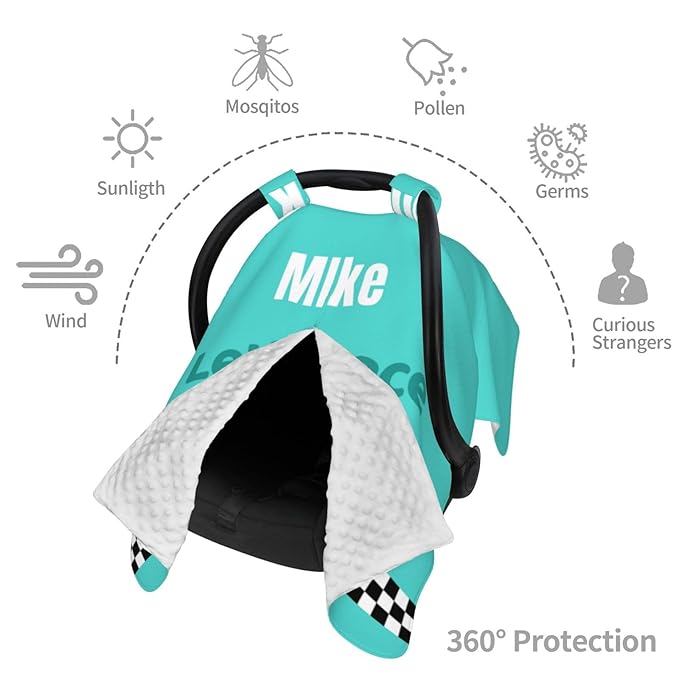 Custom Baby Car Seat Canopy for Babies with Name, Personalized Race Car Baby Car Seats Covers for Boys, Opening Minky Nursing Breastfeeding Stroller Cover Infant Carseat Canopies for Newborn