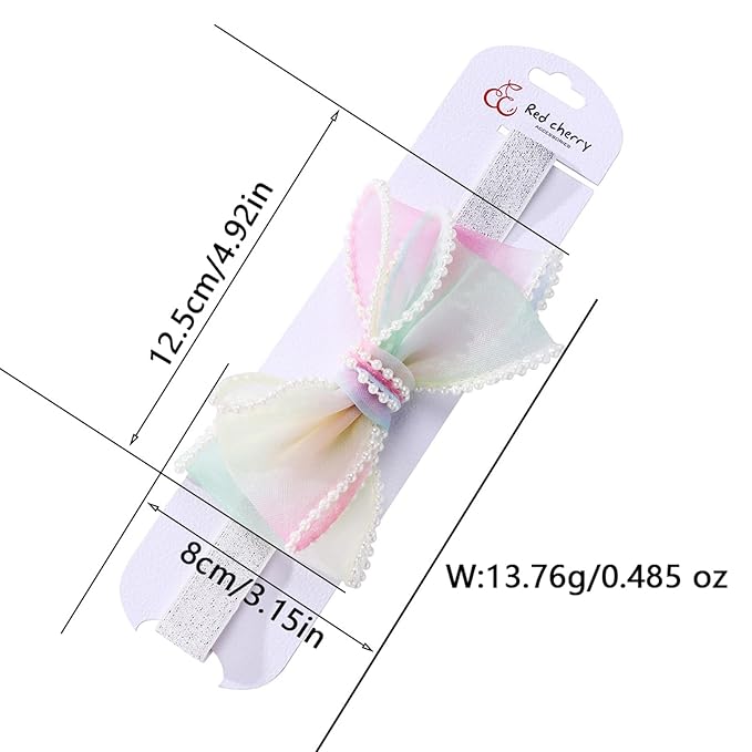 Bow Lace Headband for Baby Girls, Cute Bow Knot Hairband Pearl Elastic Headwrap for Newborn Infant Toddlers (Rainbow)