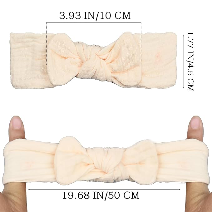 Cotton Muslin Baby Girl Hair Bow Headband, Top Knotted Headwrap Solid Floral Printed for Newborns, Infants, Toddlers(CJGingerset)